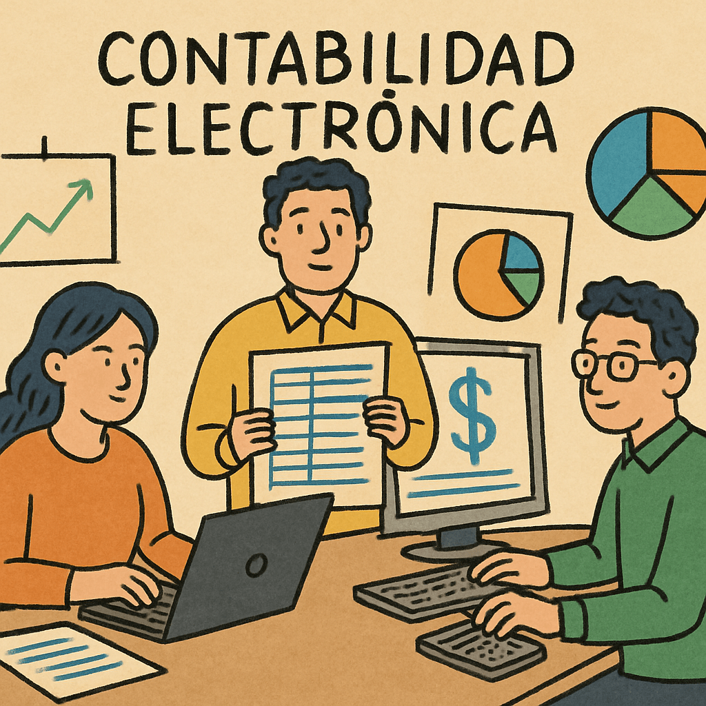 Ilustración de implementación de contabilidad electrónica en empresas