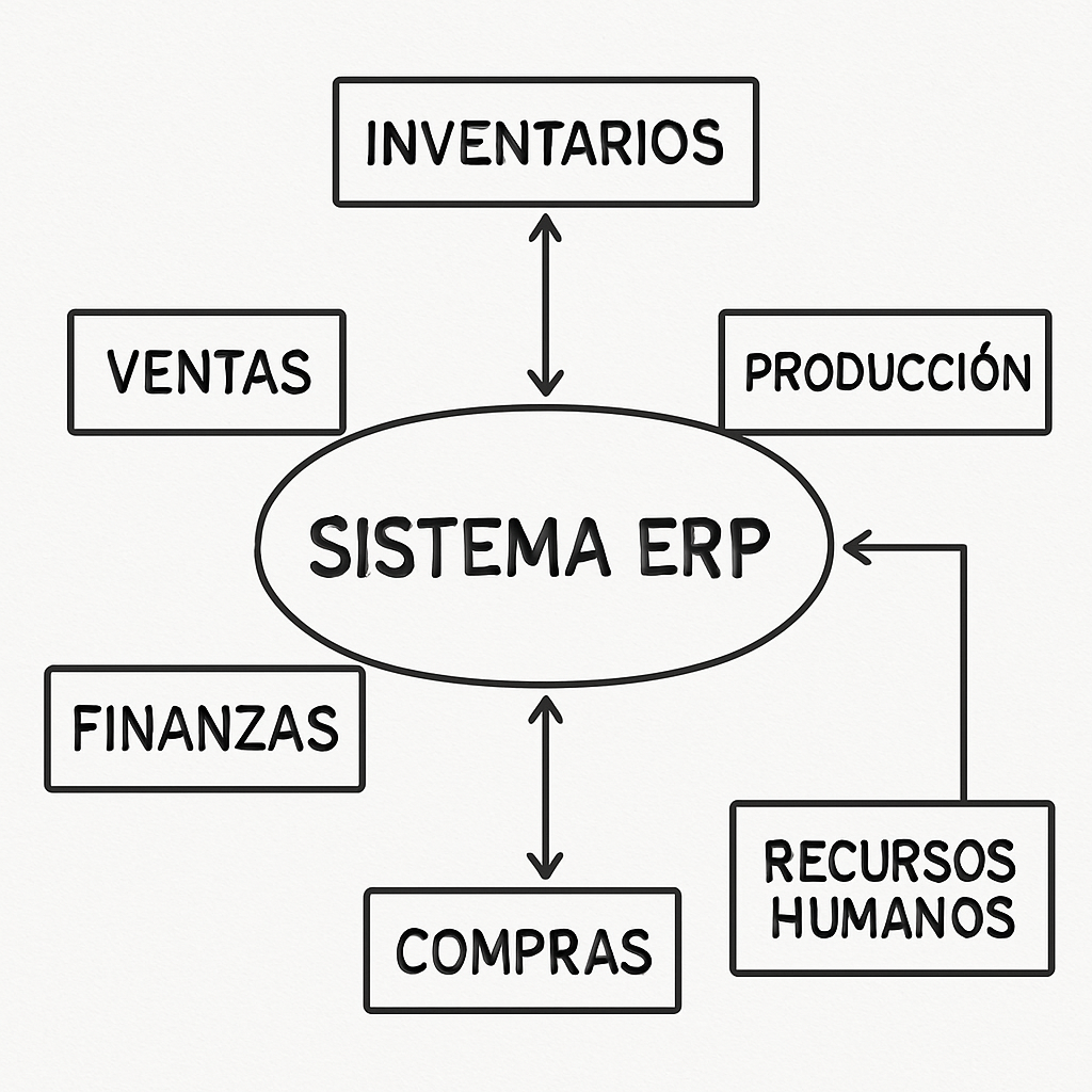 Diagrama de un sistema ERP integrando inventarios